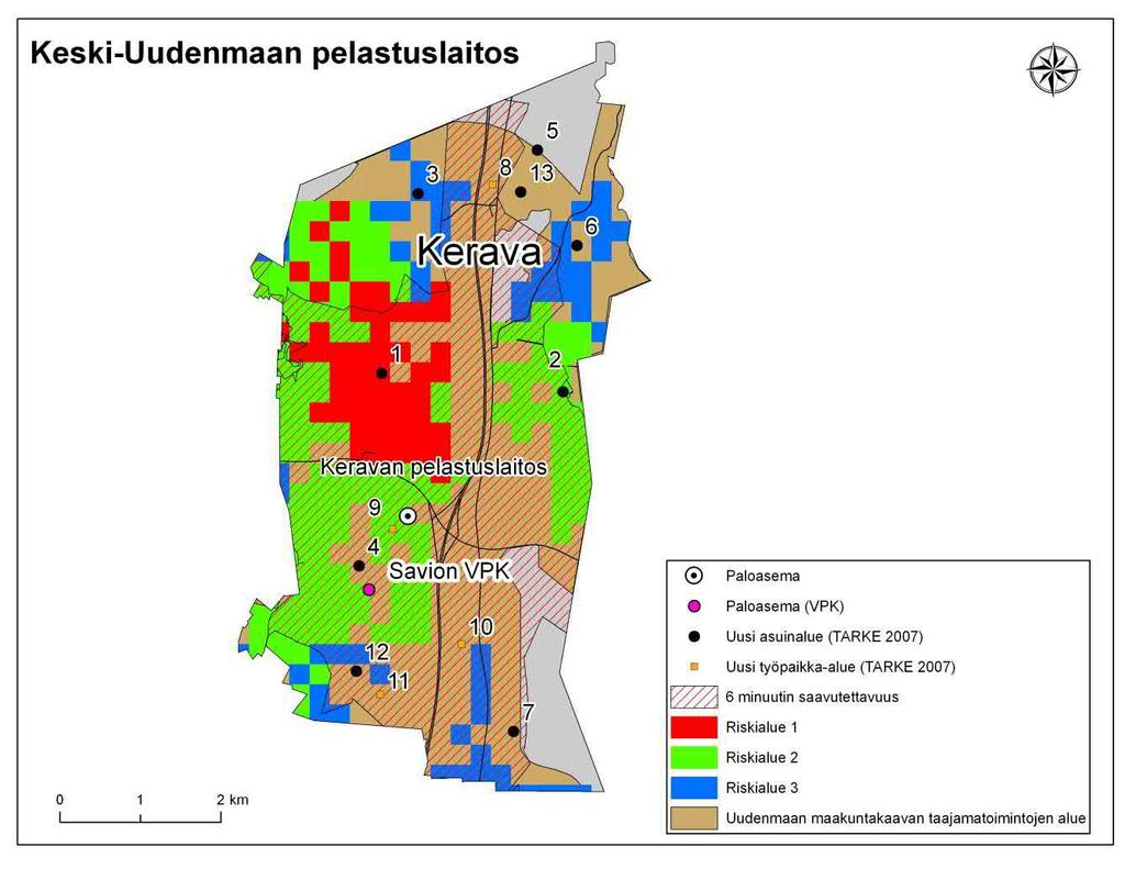 5.6.3 Keravan aluerakenteen muutokset ja pelastustoimen saavutettavuus Tilastokeskuksen mukaan Keravan väestö tulee kasvamaan tulevaisuudessa voimakkaasti ja kaupungissa on vireillä useita uusia