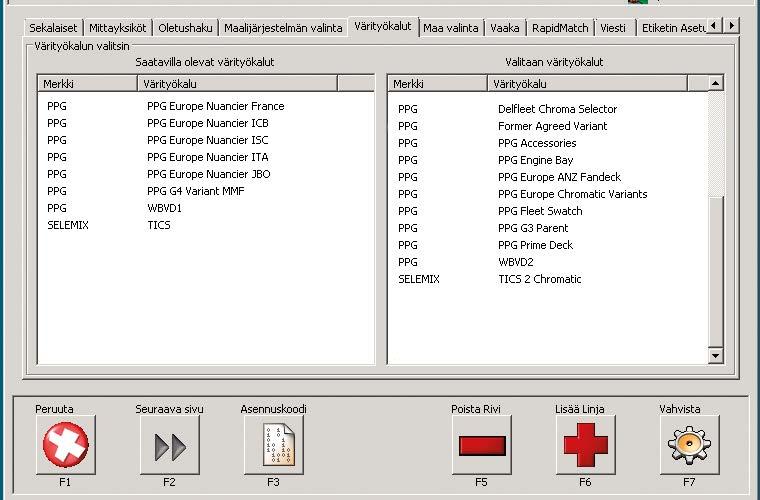 KERTOOKO PAINTMANAGER, että värimalli löytyy, mutta kartastossa mallia ei kuitenkaan ole?