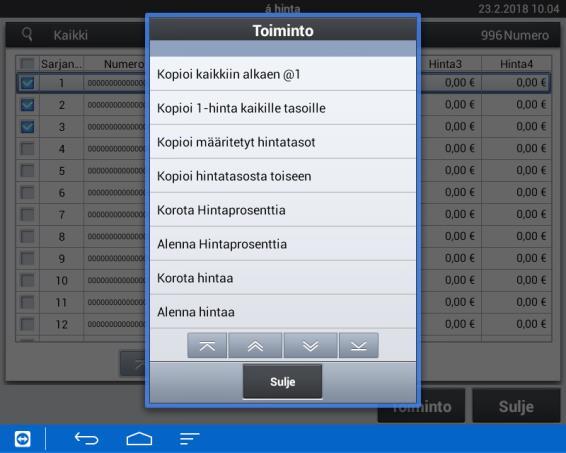 Raportointi vapaalta ajanjaksolta (kalenteri) rahaliikenne tuotteet, tuoteryhmät, pääryhmät myyjät asiakkaat/asiakasryhmät myynti tunneittain (myös tuotteittain tunneittain) TOP 50