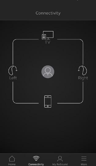 Yhteydet Yhteys ja pariston tila Yhteydet-näyttö Osoittaa kuulokojeiden, äänilähettimen ja mobiililaitteen välisen yhteyden tilan. Jos Apple Watch on yhdistetty, sekin tulee näkyviin.