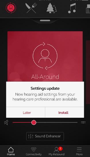 Uusien kuulokojeasetusten vastaanottaminen Ilmoitus Kun audionomisi lähettää uudet kuulokojeasetukset, saat ilmoituksen suoraan sovellukseen.