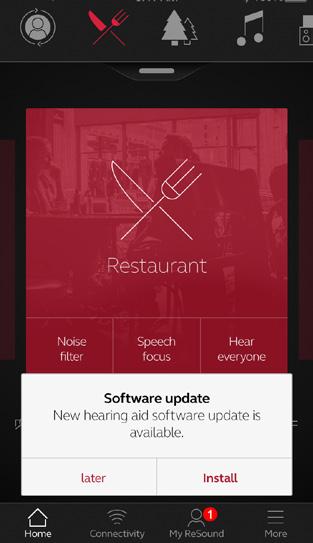 Uuden kuulokojeohjelmiston ottaminen vastaan ReSound Assist tarjoaa kuulokojeohjelmiston päivityksiä. Joskus päivittäminen on tärkeää suorituskyvyn parantamiseksi.