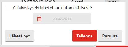 49 Mikäli et halua, että palautekyselyä lähtetään lainkaan, poista valinta kohdasta Asiakaskysely lähetetään automaattisesti.