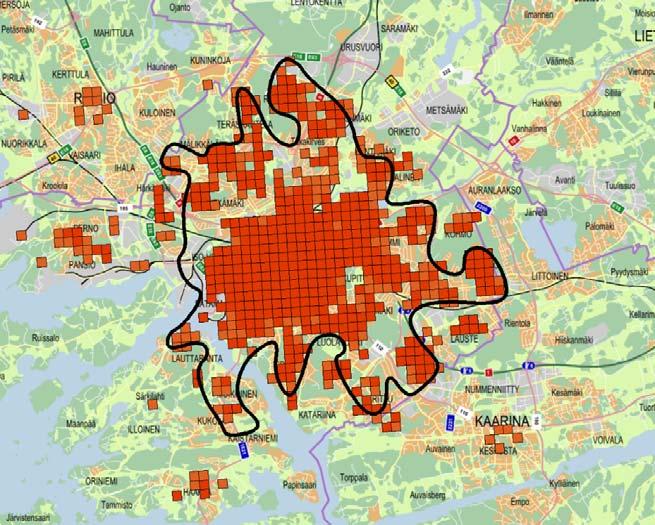 Ominaisuudet pisteytettiin seuraavasti: kävelyetäisyys keskustan palveluista 1 piste, pyöräilyetäisyys keskustasta 15 minuuttia 1 piste, mahdollisuus joukkoliikenteeseen: runkobussilinjat 300