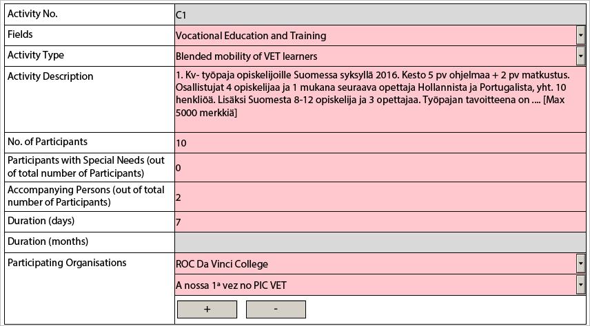 5. Transnational Learning, Teaching and Training activities (9) Syötä ensin tiedot kohtaan G.X 