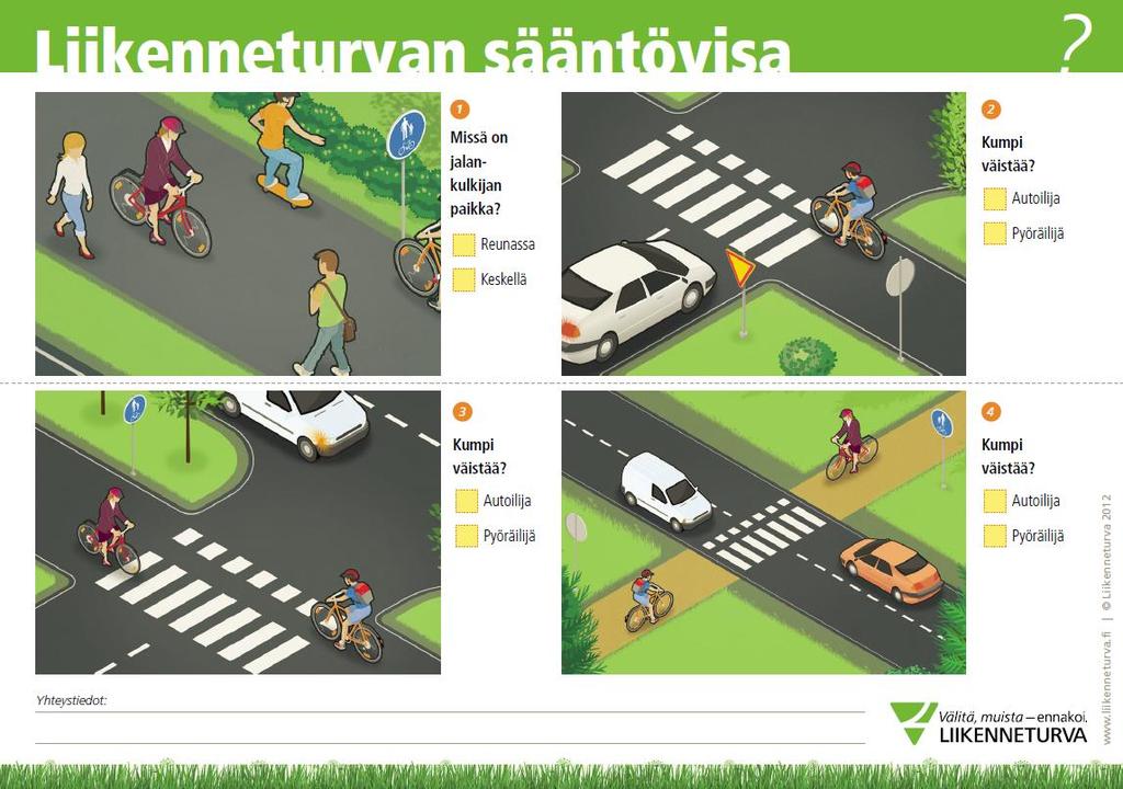 Kävelyn ja pyöräilyn sääntöjen kertausta - Sääntövisat keskeisten liikennesääntöjen harjoitteluun ja kertaamiseen - Jalan ja pyörällä -opas - Jalan ja