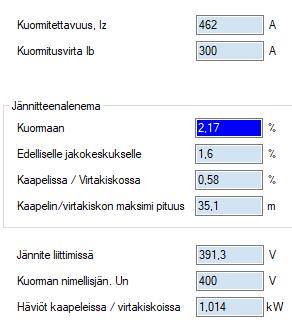 FEBDOK KÄYTTÖOHJE Sivu 56 / 102 Kuva 6-3: Kaapelin arvot Kuormitettavuus Iz [A] Tähän kenttään tulee näkyviin kaapelin kuormitettavuus.