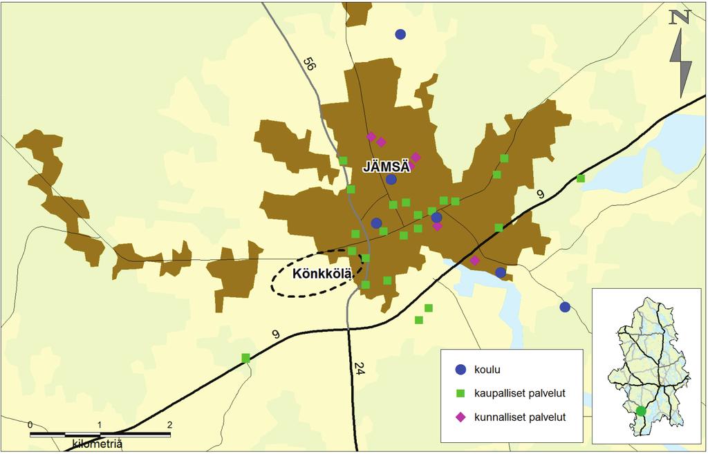 5.2 Könkkölä, Jämsä 5.2.1 Alueen esittely Könkkölän alue sijaitsee Jämsän keskustan länsipuolella.