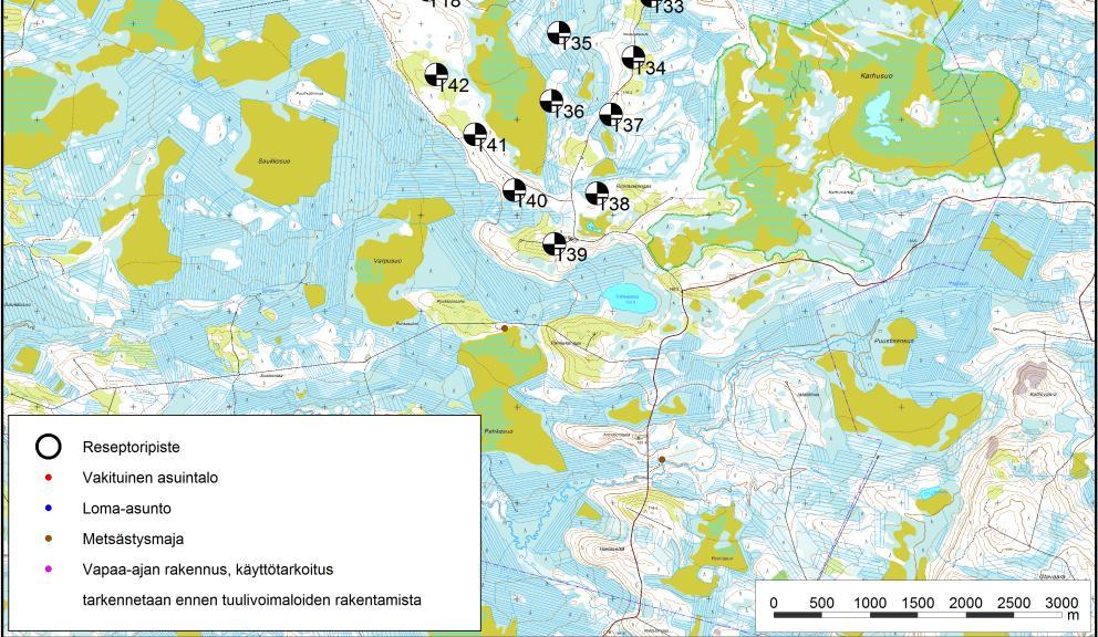 Pienitaajuisen melun tarkastelu tehtiin YM:n ohjeessa 2/2014 esitetyn mukaisesti. Laskennassa huomioitiin kaikki suunnitellut tuulivoimalaitokset.