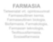 Farmakologia, Farmasian teknologia, Teollisuusfarmasia, Sosiaalifarmasia PROVIISORI 