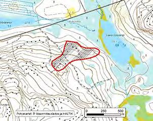 Y=514638 Asu/rakenne: Liuskeinen, porfyroblastinen Korkeus: Z alin 235 m, Z ylin 260 m Maanomistus: Metsähallitus/yksityinen Mitat/pinta-ala: 620 m x 340 m/n.