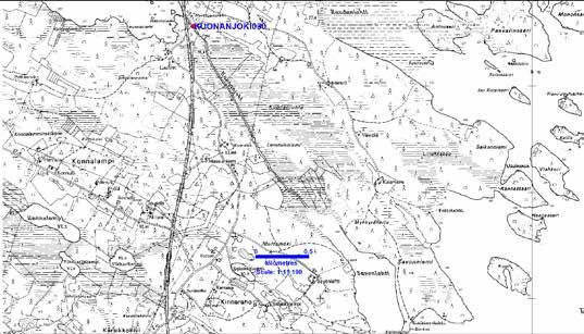 Kartta: Maanmittauslaitoksen peruskartta, MapInfo paikkatietojärjestelmän pohjakarttana.