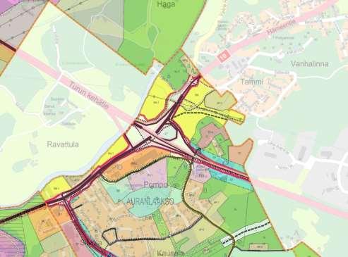 E18 Turun kehätien parantaminen välillä Kausela Kirismäki, 17 Kuva 8. Ote Littoisten osayleiskaavasta Auranlaaksossa.