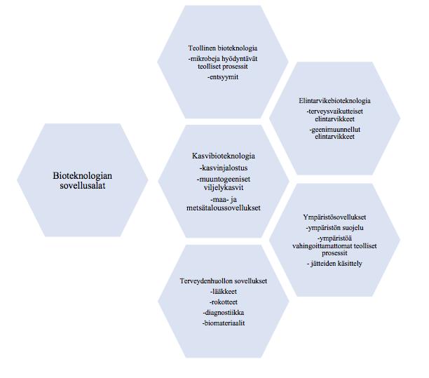 Kuva 6. Bioteknologian osa-alueet (Pietilä ja Ukkonen 2009, 8) Kuvasta 6 nähdään, että kasvibioteknologiakin voidaan jakaa eri osa-alueisiin.