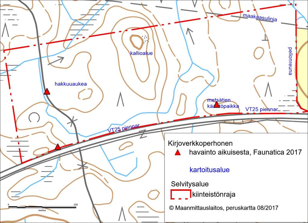 Ensimmäisenä arvioitiin maastokartan ja ilmakuvien perusteella, miltä kohdin potentiaalisia lisääntymisalueita erityisesti kannattaa etsiä.