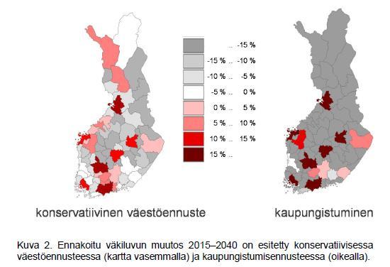 Kaupungistuminen korostaa kaupunkiseutujen saavutettavuutta 15 km 50 km 15 km 15 km 30 km