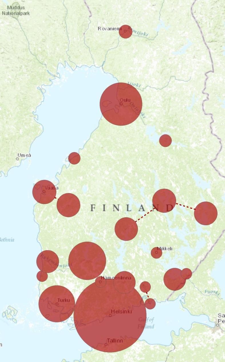 100 km 15 km Suurten kaupunkiseutujen vaikutusalueilla asuu noin 90 % koko maan väestöstä