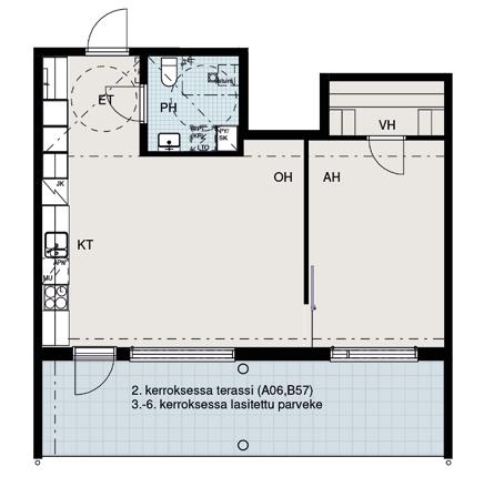 Huoneistopohjat 56,0 m 2 2h + kt + vh