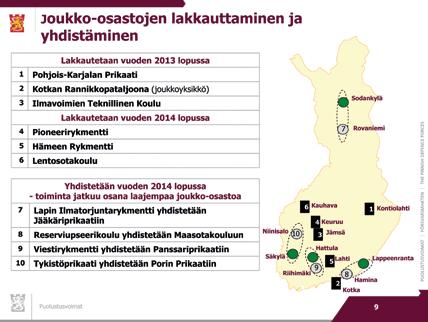 Uudistuksen myötä Suomen puolustusvoimien sodan ajan vahvuus pienenee 350 000 sotilaasta 230 000 sotilaaseen ja henkilöstön määrää supistetaan 2 200 työntekijällä vuoteen 2015 mennessä.