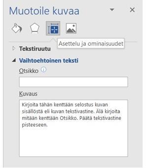 Miten luoda saavutettava Word-dokumentti 7/7 Kirjoita kuville vaihtoehtoiset tekstit. Siirrä kursori kuvan päälle ja paina hiiren kakkospainiketta.