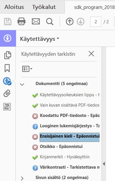 Adobe Acrobat Pro DC 3/3 Voit tehdä Käytettävyys-tarkistuksen myös suoraan.