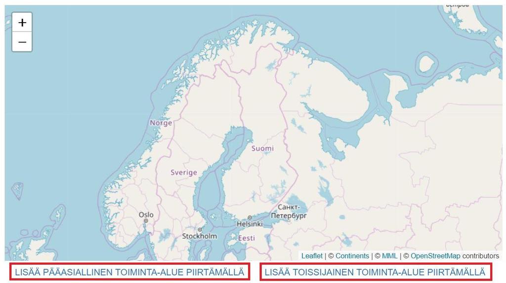 Ohje 28 (73) Toiminta-alueen piirtäminen karttaan onnistuu piirtotyökaluja käyttäen. Esim.