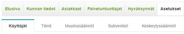 20.4 Asetukset 20.4.1 Käyttäjät Käyttäjät -kohdassa voidaan tarkastella sallittuja