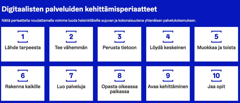 Digipalveluopas Tavoite: Oppaan tavoitteena on auttaa kaupungin organisaatiota ja yhteistyökumppaneita, kuten yrityksiä ja muita kehittäjiä, noudattamaan yhteisiä periaatteita ja käyttämään sopivia