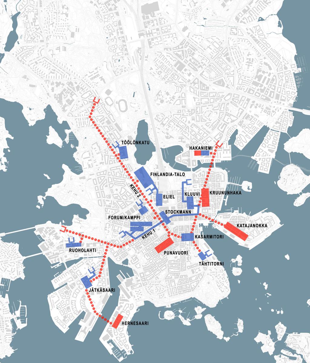 1. Kehitetään huoltotunneli palvelemaan ensisijaisesti pysäköintiä ja jakeluliikennettä 2. Maanalaisen katuverkon maksiminopeus 25 km/h 3.