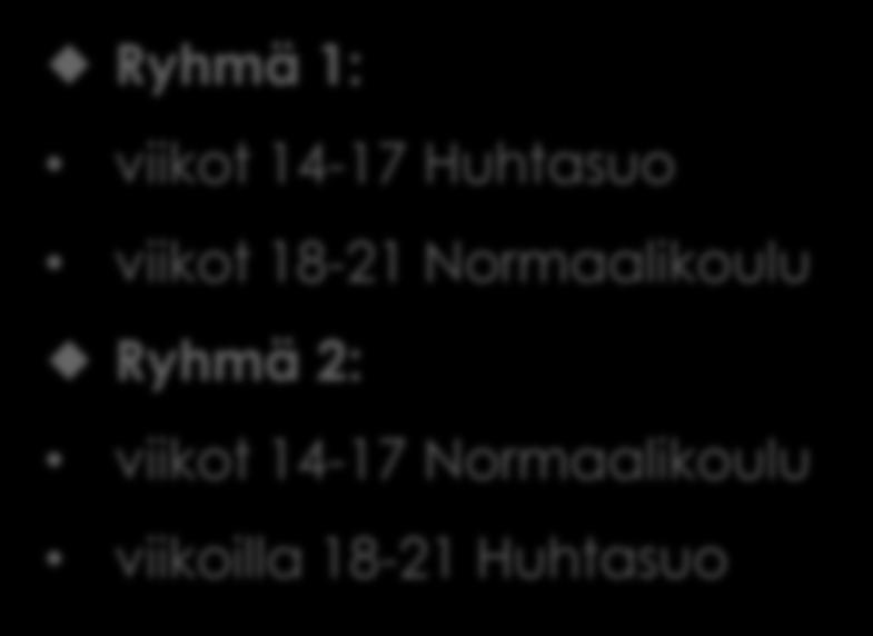 OH3:n ryhmät Ryhmä 1: viikot 14-17 Huhtasuo viikot 18-21