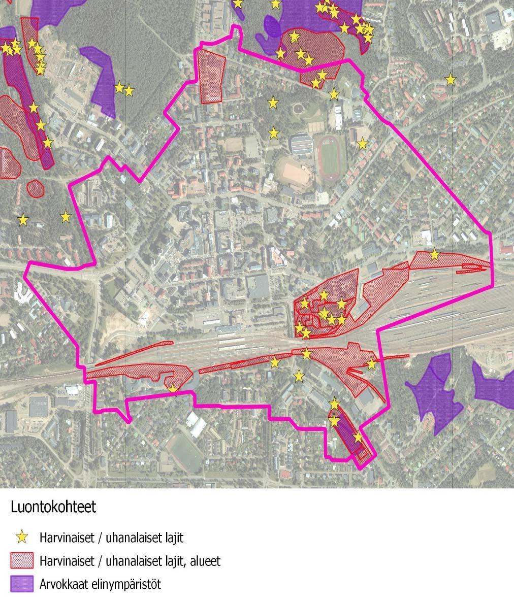 Luonnonympäristö Suunnittelualue on pääsääntöisesti tiivisti rakennettua kaupunkia, jossa koskematonta luonnonympäristöä on hyvin vähän.