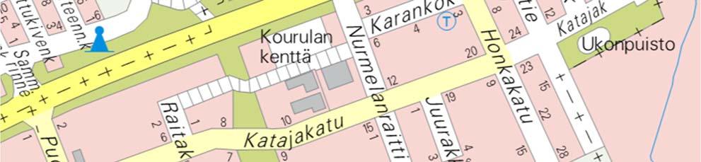 Kourulan aluekeskuksen alue rajautuu etelässä Katajakatuun, idässä Nurmelanraittiin, pohjoisessa Helsingintiehen ja lännessä Raitapuistoon.