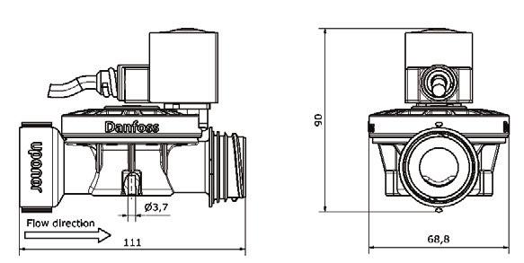 90 mm Ø 3,7 mm 111 mm 68,8 mm EN Flow direction Strømretning Flowretning Flödesriktning FI Virtaussuunta EV228A 18P MIX E UN000 042U819101 EN Valve type Code No.
