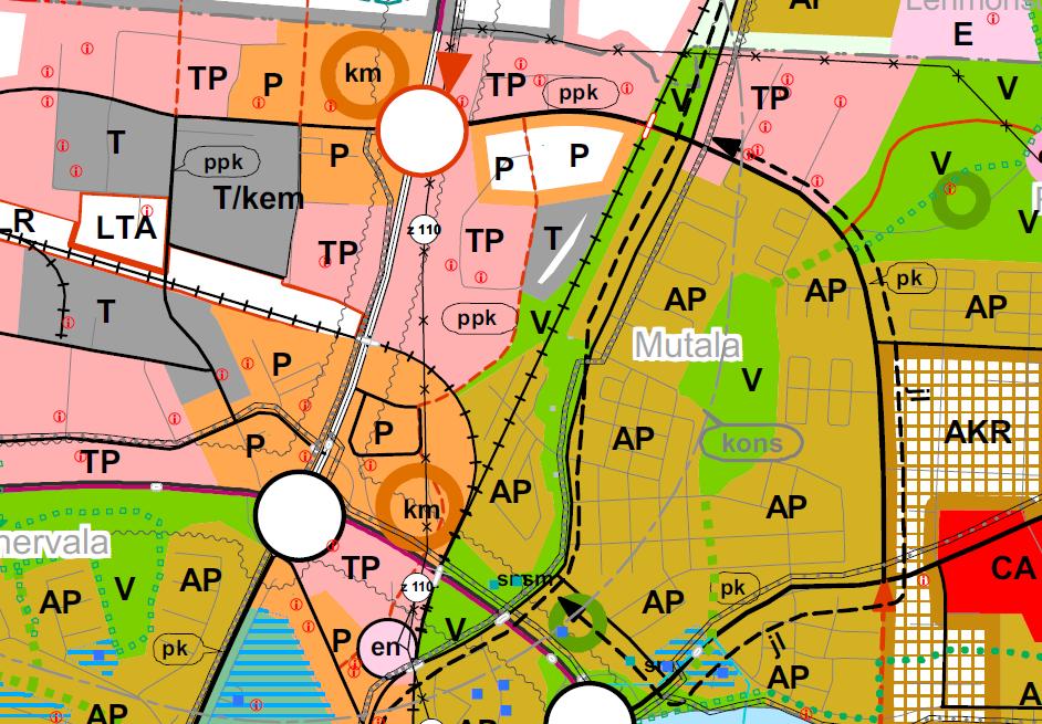Yleiskaavassa suunnittelualue on pientalovaltaista asuntoaluetta (AP), työpaikka-aluetta (TP) ja virkistysaluetta (V).