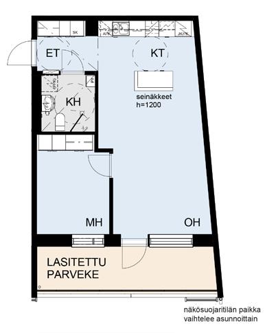 Huoneistopohjat 48,0 m 2 2h + kt B35, 2. kerros B41, 3.