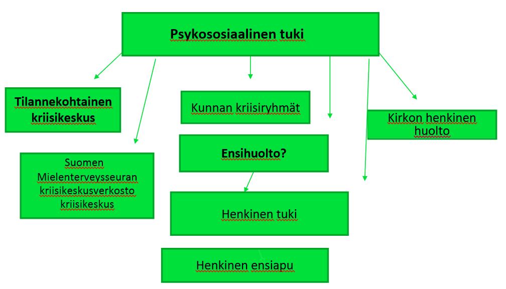 Käsitteiden määrittely Toimenpide-ehdotus: Ensihuolto on Vapepa-termi ja osin myös viranomaisille tuntematon. Psykososiaalinen tuki ja henkinen ensiapu ovat kansainvälisesti määriteltyjä.
