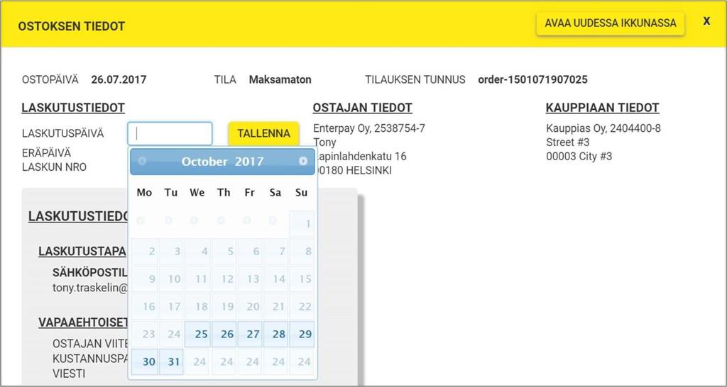 Laskutuspäivä voi olla aikaisintaan seuraava