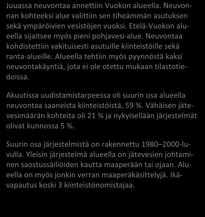 Liite 2 Vuokko / Juuka 36 / 2015 JÄSSI 2015 Pohjois-Karjala Aluekortisto Pohjavesialue Ranta-alue Tavallinen haja-asutusalue Taajaan asuttu alue Vedenottamon suoja-alue Vesihuollon kehittämisalue Muu