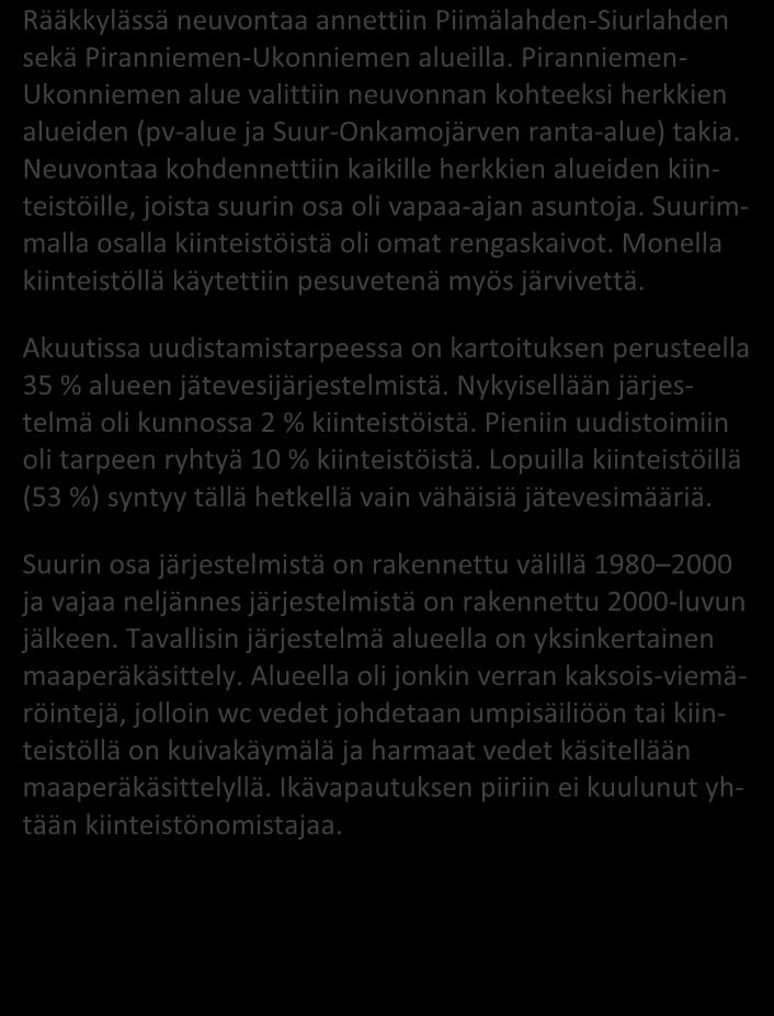 neuvontaa annettiin Piimälahden-Siurlahden sekä Piranniemen-Ukonniemen alueilla.