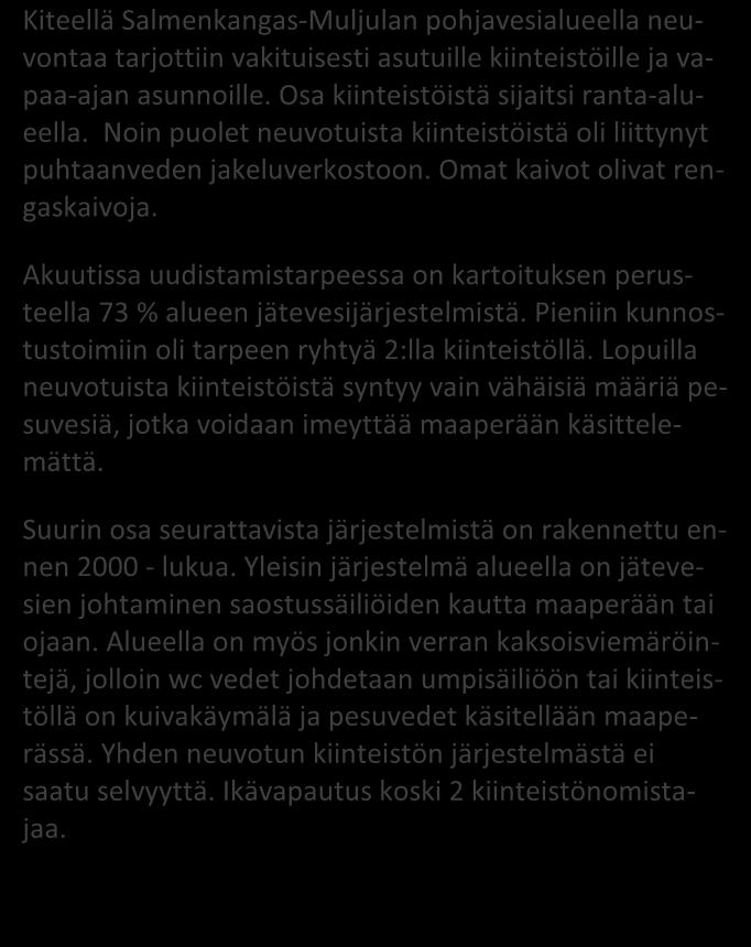 JÄSSI 2016 Pohjois-Karjala Aluekortisto Salmenkangas - Muljula / Kitee x x x Pohjavesialue Ranta-alue Taajaan asuttu alue Vedenottamon suoja-alue Vesihuollon kehittämisalue Muu erityisalue