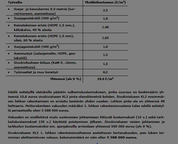 16 kartasta kuva 5-1 Täydennys 21.4. Sivukivialueen kaivannaisjätesuunnitelma näkyy toinen sivukivialu KL1.