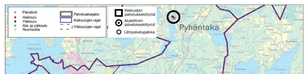 8 (48) Palveluiden sijaintia tärkeämpää on saavutettavuus. Osa julkisista palveluista on lähipalveluita, osa on keskitetty.