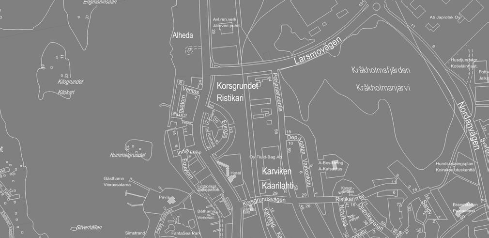 Genom detaljplaneändringen bildas: Stadsdel, KORSGRUNDET kvarter (del), 9 och 0 och samt special-, rekreationsoch gatuområden.