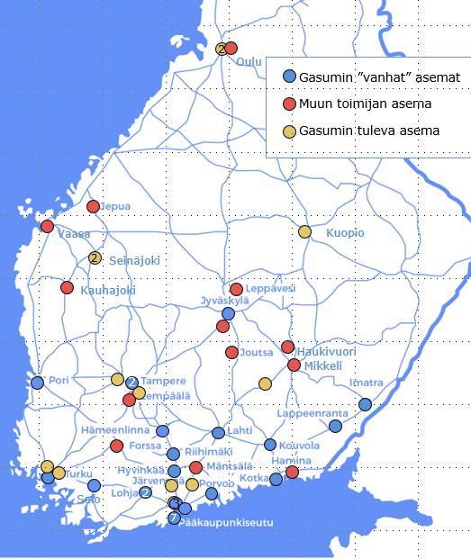 valmisteilla 7.9.2018 Kaasuyhtiö Gasum rakentaa noin 50 raskaan liikenteen kaasutankkausasemaa Suomessa, Ruotsissa ja Norjassa 2020-luvun alkuun mennessä.