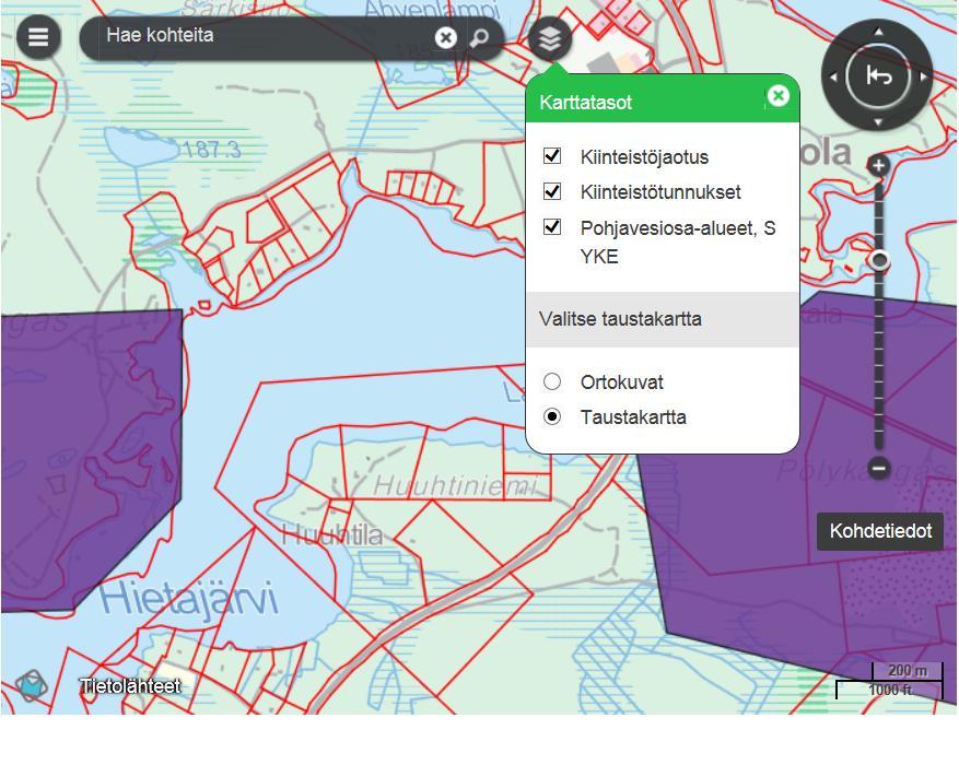 Suomi.fi kartat Esimerkki - upotus Esimerkki: Onko kiinteistöni pohjavesialueella?