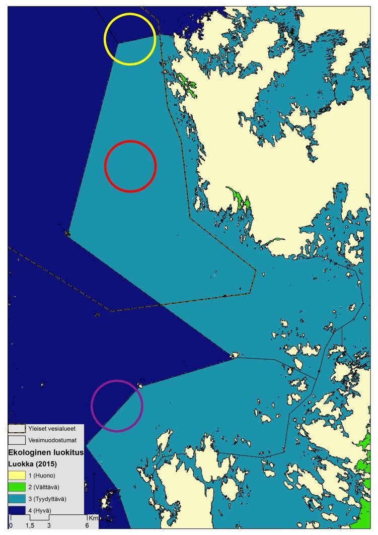 Ympäristöllinen 7: Pintavesien ekologinen ja kemiallinen tila 2015 Rannikovesien