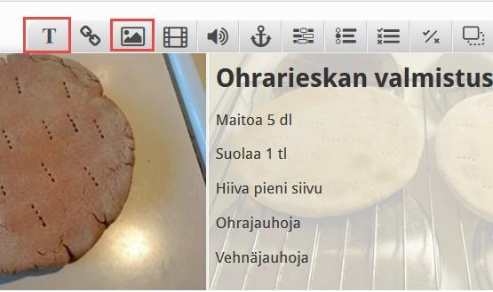 Laita otsikko paikoilleen. Sitten voitkin luoda ensimmäisen dian. Valitset valikosta Teksti painikkeen ja Kuva painikkeen. Laitat tekstille taustan läpinäkyvyydeksi 75.