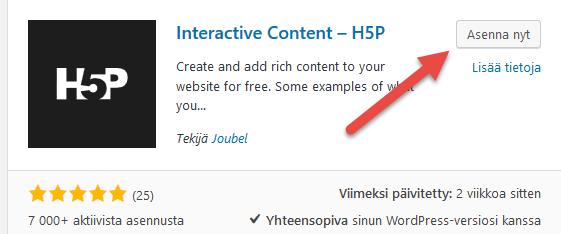 LIITE 1 :N ASENNUS WORDPRESSIIN asennetaan WordPressiin lisäosana eli pluginina.