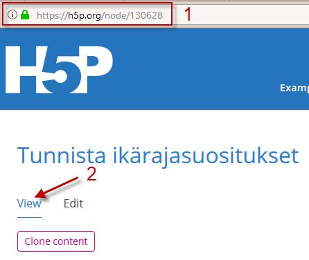 Upottaminen tapahtuu siten, että kopioidaan upotuskoodi avoimena olevasta sisällöstä. Siellä näkyy painike Embed.! HUOM.! Moodleen asennetussa :stä ei ole ole mahdollista suorittaa upotuksia.