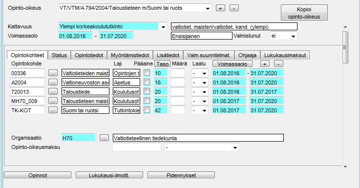 2. Ylemmän tutkinnon suorittamisen aikana siirtyvä opiskelija Muutokset ylemmän tutkinnon suoritusoikeuteen kirjataan vastaavaan tapaan kuin alemman tutkinnon suorittamisen aikana siirtyvälle